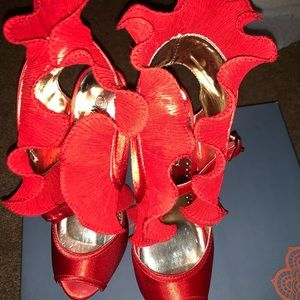 Wild Rose- 6 1/2 Fire Red Satin shoe.